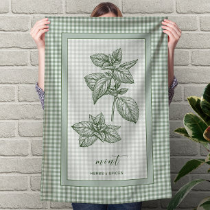 Mint Herb Kitchen Towel – Green Gingham Border