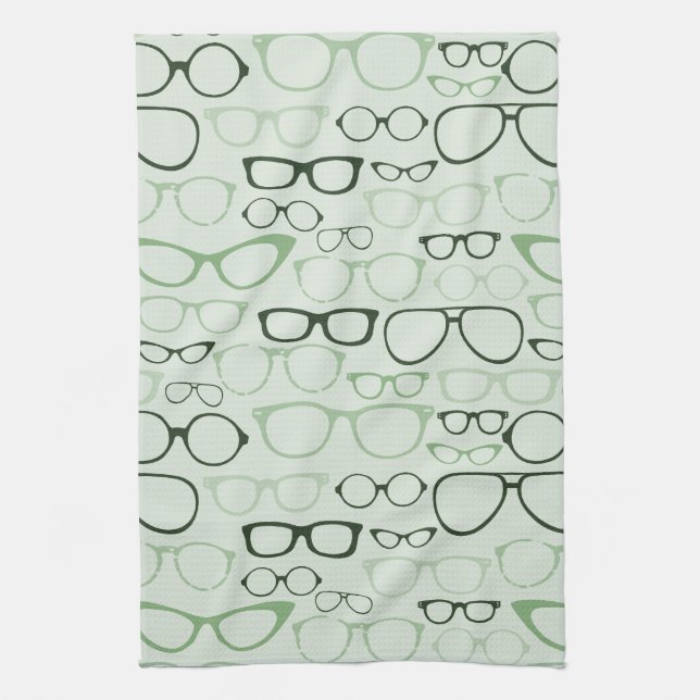 Mint Hipster Glasses Kitchen Towel (Vertical)