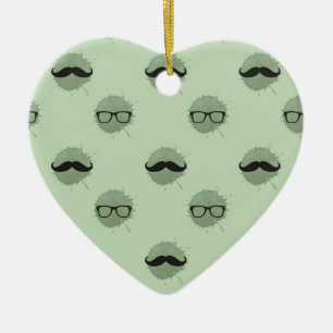 Mint Hipster Mustaches Ceramic Ornament