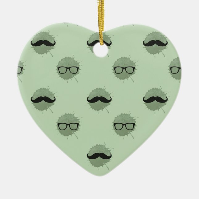 Mint Hipster Mustaches Ceramic Ornament (Front)