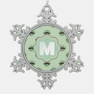 Mint Hipster Mustaches Snowflake Pewter Christmas Ornament
