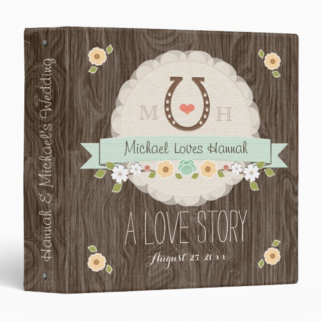 MINT HORSESHOE HEART WESTERN WEDDING BINDER ALBUM (Front/Spine)