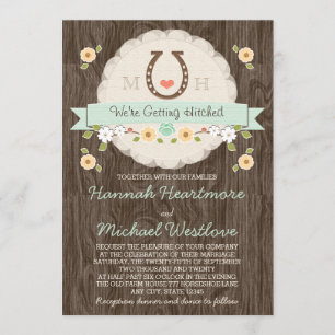 Mint Horseshoe Heart Western Wedding Invitation