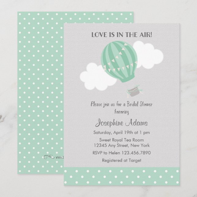 Mint Hot Air Balloon Bridal Shower Invitation (Front/Back)