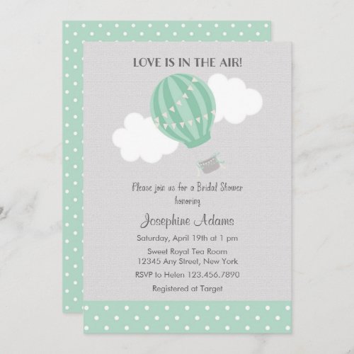 Mint Hot Air Balloon Bridal Shower Invitation