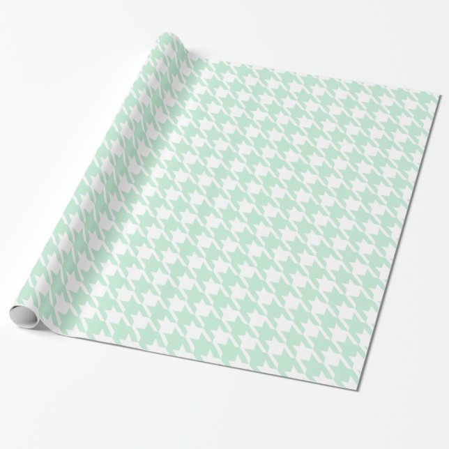 Mint Houndstooth Wrapping Paper (Unrolled)