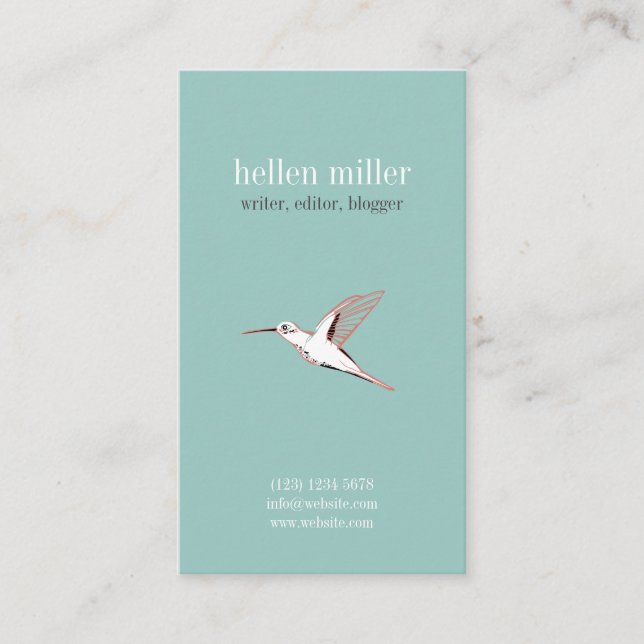 Mint hummingbird elegant minimal cute visit card (Front)