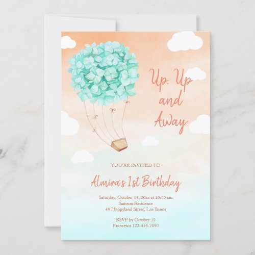 Mint Hydrangea Ride Birthday Invitation