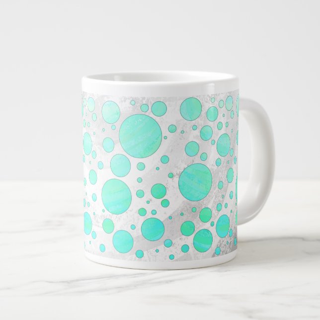 Mint Ice Aqua Blue Polka Dots Large Coffee Mug (Front Right)
