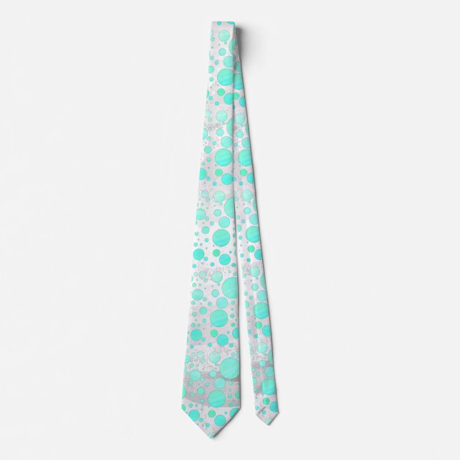 Mint Ice Aqua Blue Polka Dots Neck Tie (Front)