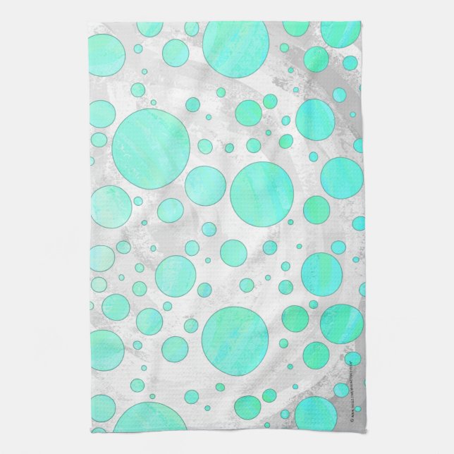 Mint Ice Aqua Blue Polka Dots Towel (Vertical)