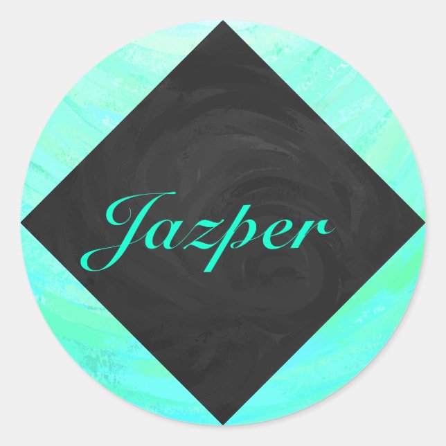 Mint Ice Blue and Black Monogram Classic Round Sticker (Front)