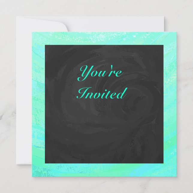 Mint Ice Blue and Black Monogram Invitation (Front)