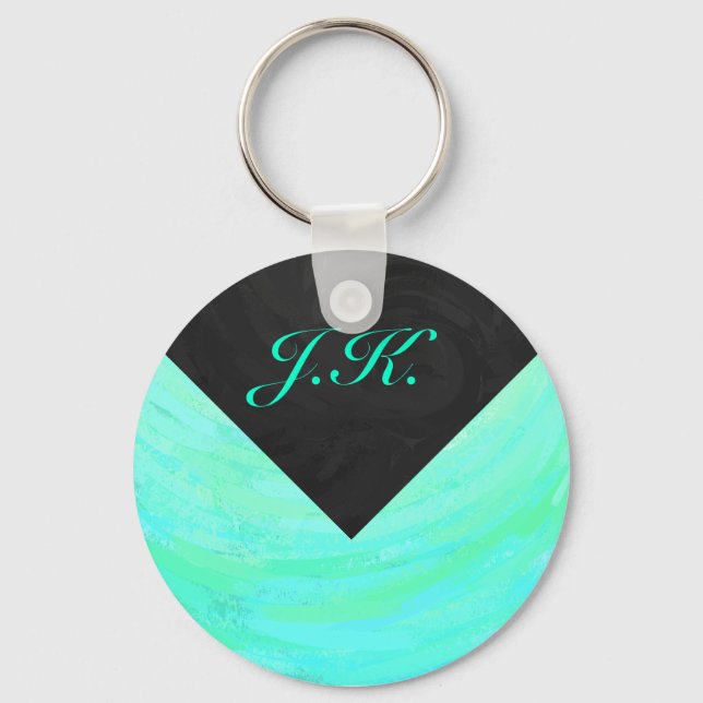 Mint Ice Blue and Black Monogram Keychain (Front)