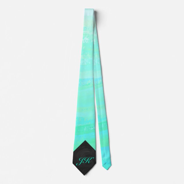 Mint Ice Blue and Black Monogram Neck Tie (Front)