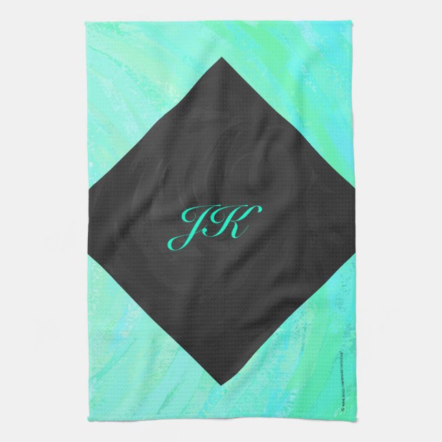 Mint Ice Blue and Black Monogram Towel (Vertical)