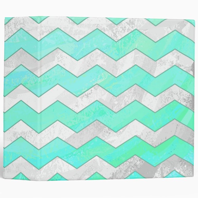 Mint Ice Blue Chevron Pattern 3 Ring Binder (Front/Spine)