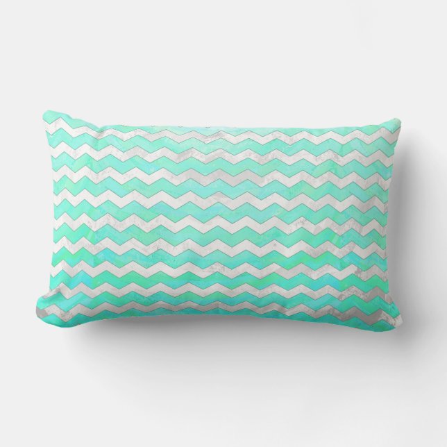 Mint Ice Blue Chevron Pattern Lumbar Pillow (Front)