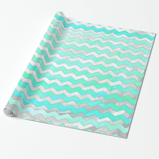 Mint Ice Blue Chevron Pattern Wrapping Paper (Unrolled)