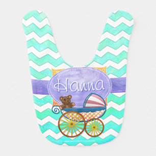 Mint Ice Blue Chevron Patteryn Baby Bib