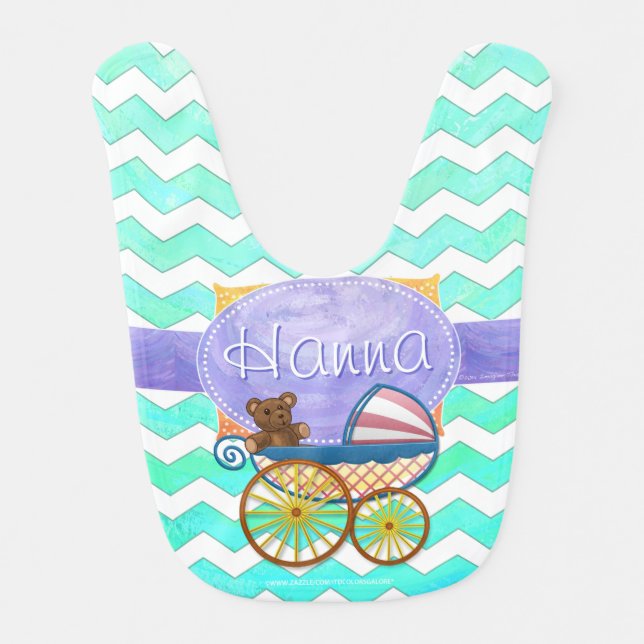 Mint Ice Blue Chevron Patteryn Baby Bib (Front)