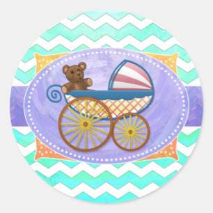 Mint Ice Blue Chevron Patteryn Baby Classic Round Sticker