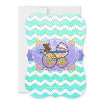Mint Ice Blue Chevron Patteryn Baby Invitation