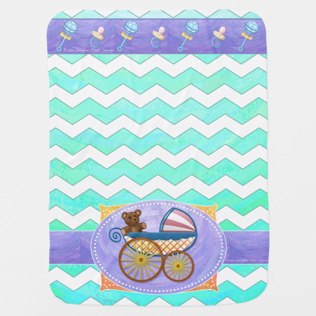 Mint Ice Blue Chevron Patteryn Baby Swaddle Blanket (Front)