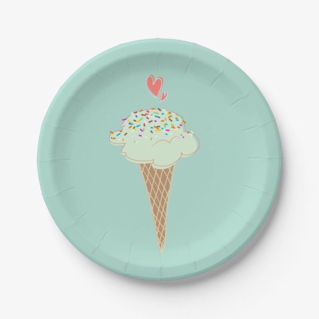 Mint Ice Cream Cone  Paper Plates (Front)