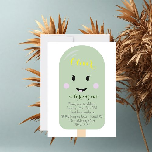 Mint Ice Cream Cone Scoop Confetti Birthday Party Invitation