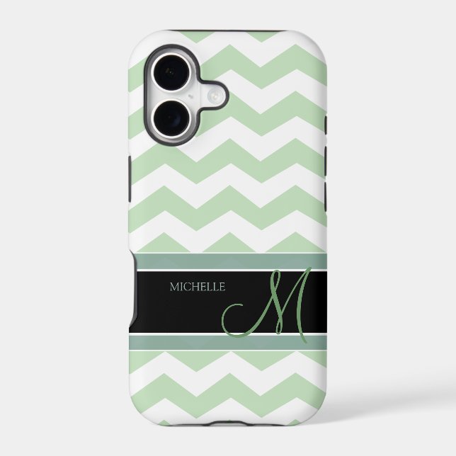 Mint Ice Cream Green Zig Zag Pattern with monogram Iphone Case (Back)