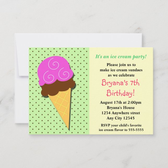 Mint Ice Cream Social Birthday Party Inviations Invitation (Front)