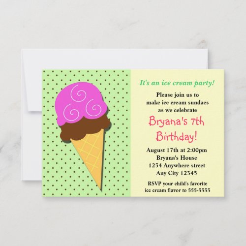 Mint Ice Cream Social Birthday Party Inviations Invitation