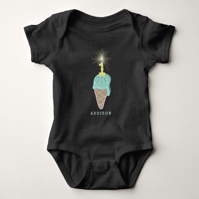 Mint Ice Cream Sparkler Baby Boy's 1st Birthday Baby Bodysuit (Front)