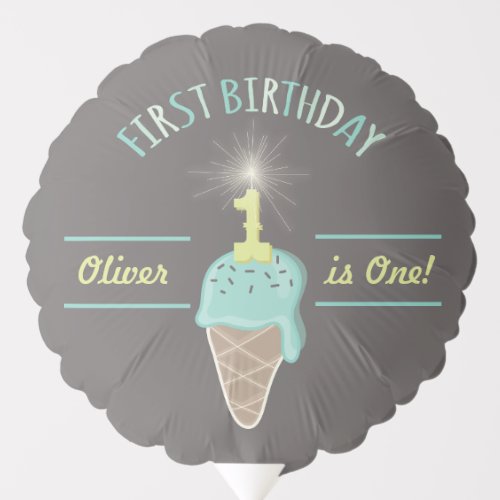 Mint Ice Cream Sparkler Boy 1st Birthday Party Balloon