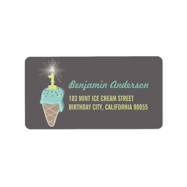 Mint Ice Cream Sparkler Boy 1st Birthday Party Label (Front)