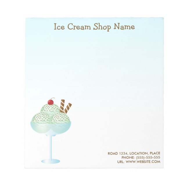 Mint Ice Cream Sundae Ice Cream Shop Business Notepad (Front)