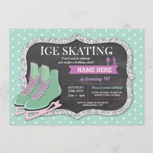 Mint Ice Skating Birthday Party Rink Skate Invite