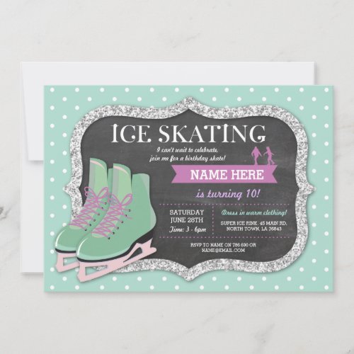 Mint Ice Skating Birthday Party Rink Skate Invite