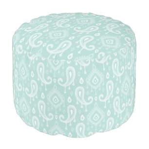 Mint Ikat Paisley Pouf