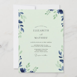 Mint Indigo Leafy Wedding Invitation