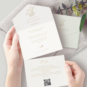 Mint & Ivory Floral Wildflower Rose Wedding All I In One Invitation