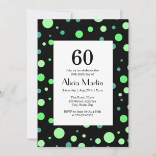 Mint & Jade Green Polka Dot Black 60th Birthday Invitation