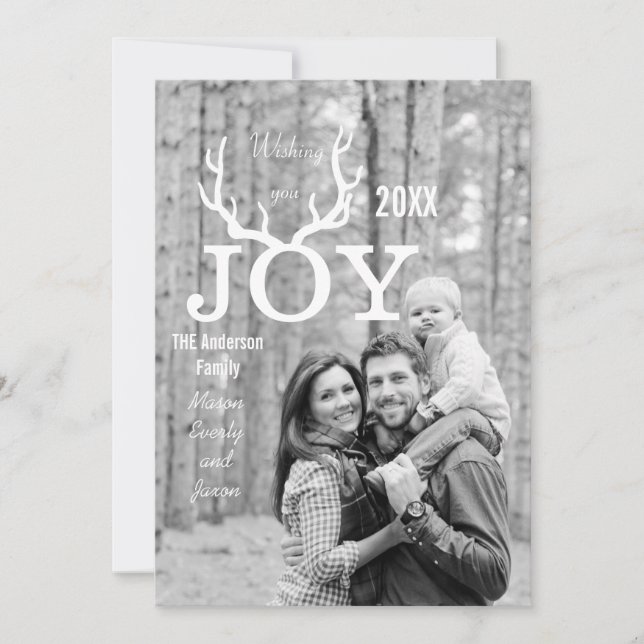 Mint Joy Deer Antler Holiday Christmas Card (Front)