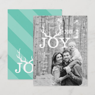 Mint Joy Deer Antlers Holiday Christmas Photo Card