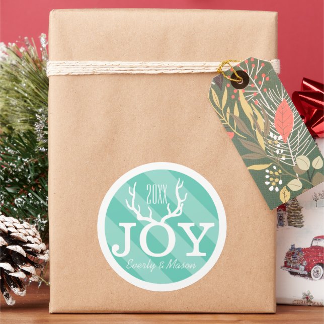 Mint Joy Holiday Christmas Classic Round Sticker (Holiday)