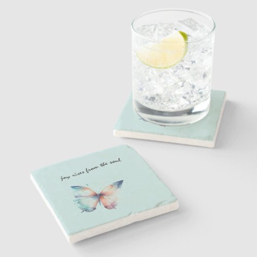 Mint Joy Rises from the Soul Butterfly  Stone Coaster