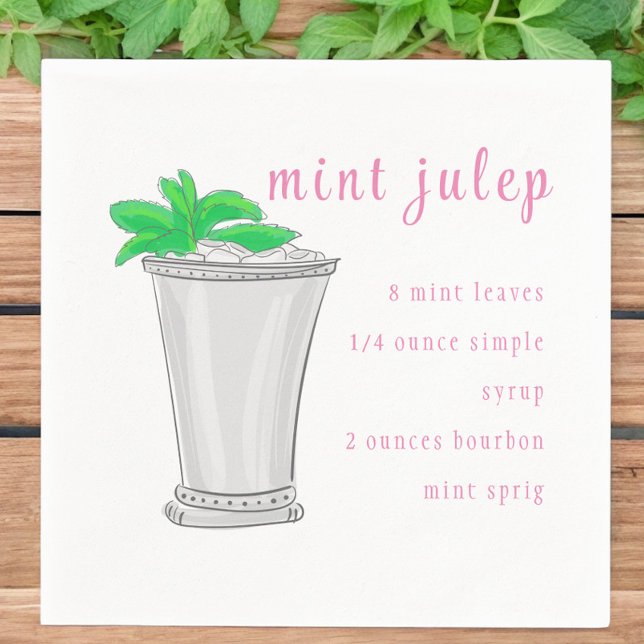 Mint Julep Bar Recipe Pink Script Derby Party  Napkins (Creator Uploaded)