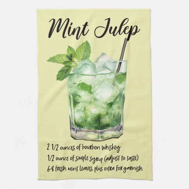 Mint Julep Cocktail Recipe Kitchen Towel (Vertical)