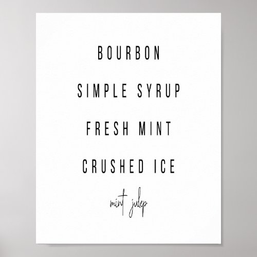 Mint Julep Cocktail Recipe Poster